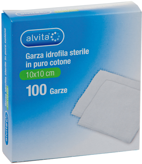 GARZA IDROFILA IN PURO COTONE ALVITA 10X10CM 100 PEZZI - Farmapre