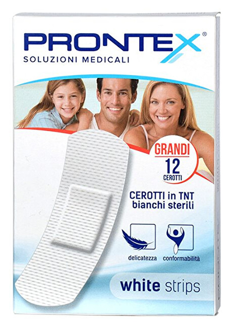 CEROTTO PRONTEX WHITE STRIPS IN TESSUTO NON TESSUTO BIANCO STERILE SCATOLA 12 CEROTTI GRANDI - Farmapre