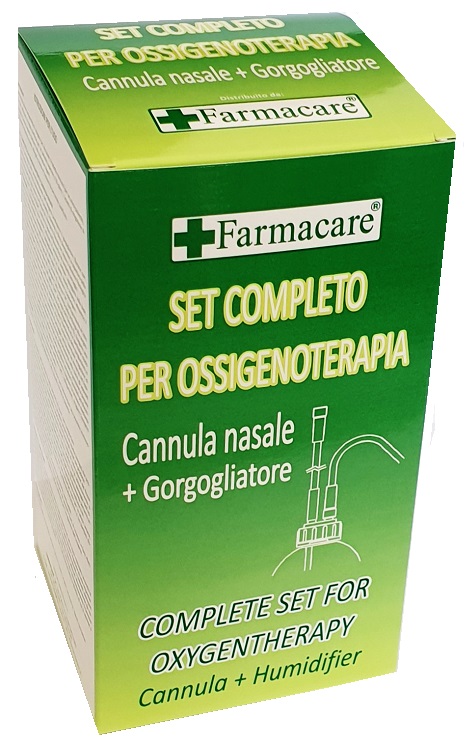 SET PER OSSIGENOTERAPIA CON SOSTEGNO A OCCHIALE MUNITO DI TUBO DI COLLEGAMENTO FLESSIBILE ANTIOTTURAMENTO ED UN GORGOGLIATORE PER UMIDUFUCAZIONE - Farmapre