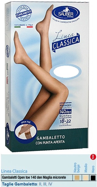 SAUBER GAMBALETTO OPEN TOE MAGLIA MICRORETE 140 DEN COLORE NEUTRO BEIGE TAGLIA 3 LINEA CLASSICA - Farmapre