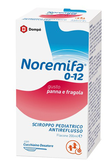 SCIROPPO PEDIATRICO ANTIREFLUSSO NOREMIFA 0-12 FLACONE 200 ML GUSTO PANNA E FRAGOLA - Farmapre
