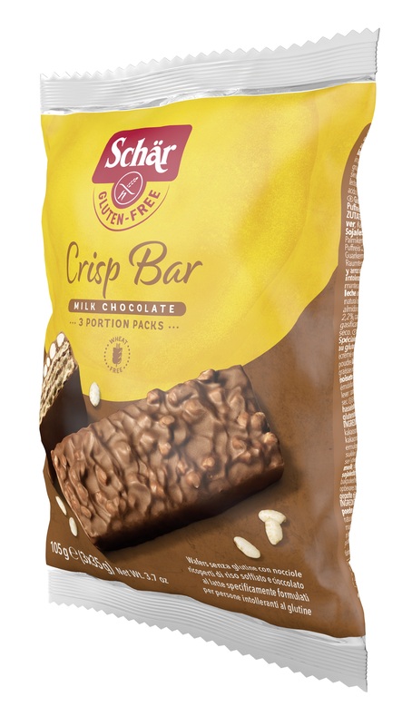 SCHAR CRISP BAR WAFERS CON NOCCIOLE RICOPERTI DI RISO SOFFIATO E CIOCCOLATO AL LATTE 3 PORZIONI DA 35 G - Farmapre