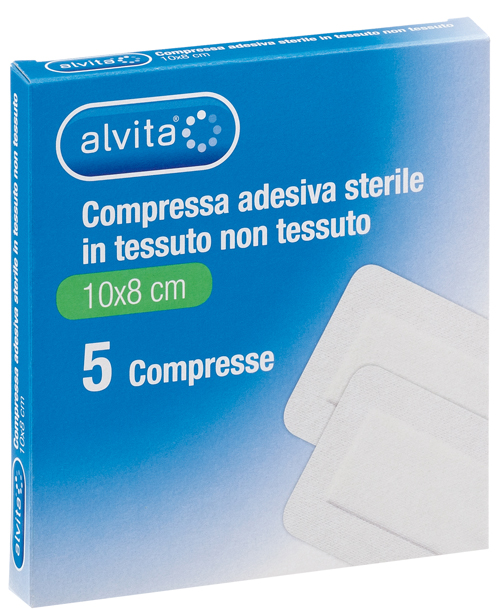 ALVITA GARZA COMPRESSA AUTOADESIVA IN TNT 10X8CM 5 PEZZI - Farmapre