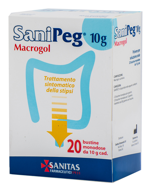 SANIPEG MACROGOL POLVERE PER SOLUZIONE ORALE 20 BUSTE DA 10 G - Farmapre