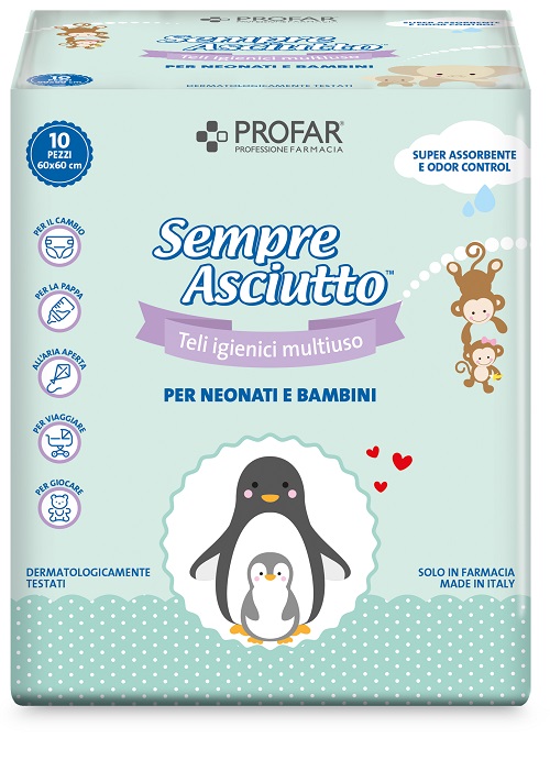 TELO IGIENICO MULTIUSO PROFAR SEMPRE ASCIUTTO PER NEONATI E BAMBINI 60X60CM 10 PEZZI - Farmapre