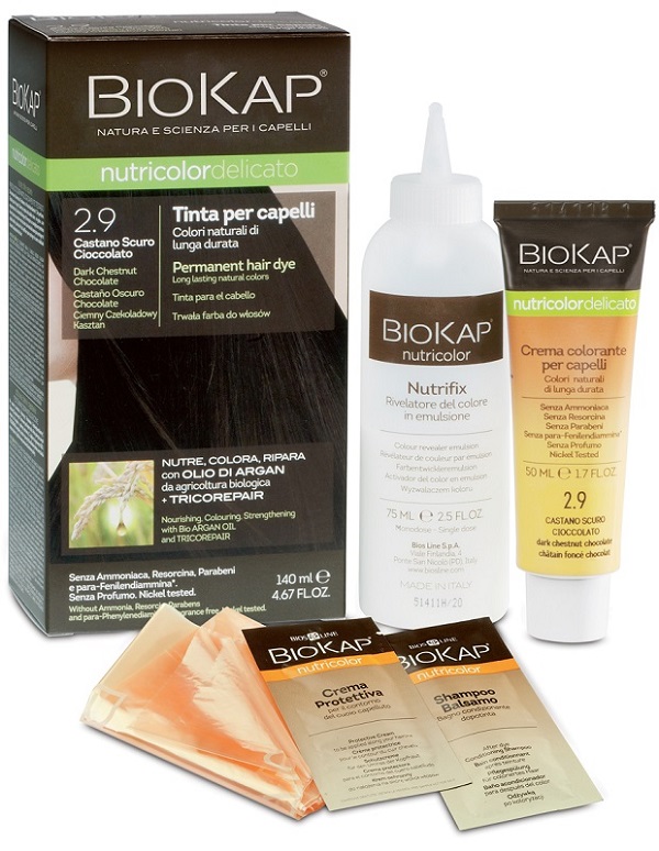 BIOKAP NUTRICOLOR DELICATO 2,9 CASTANO SCURO CIOCCOLATO TINTA TUBO + FLACONE - Farmapre