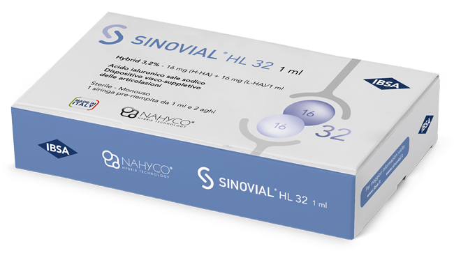 SIRINGA INTRA-ARTICOLARE SINOVIAL HL 32 ACIDO IALURONICO SALE SODICO 16MG H-HA + 16MG H-LA/1ML + AGO 22 GAUGE + AGO 29 GAUGE - Farmapre