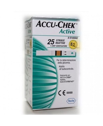 STRISCE MISURAZIONE GLICEMIA ACCU-CHEK ACTIVE STRIPS 25 PEZZI INF RETAIL - Farmapre