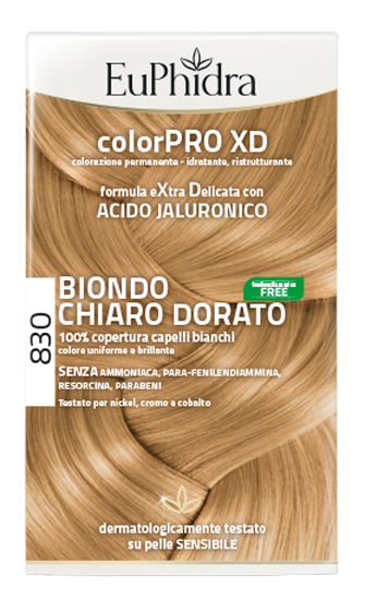EUPHIDRA COLORPRO XD 830 BIONDO CHIARO DORATO GEL COLORANTE CAPELLI IN FLACONE + ATTIVANTE + BALSAMO + GUANTI - Farmapre