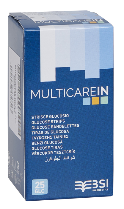STRISCE MISURAZIONE GLICEMIA MULTICARE IN GLUCOSIO ELETTRODO 25 PEZZI - Farmapre