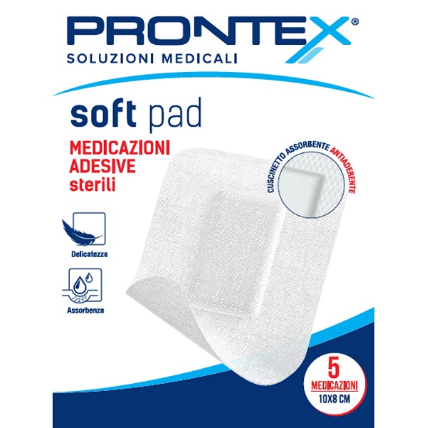 MEDICAZIONE ADESIVA STERILE PRONTEX SOFT PAD 10X8 CM 5 PEZZI - Farmapre