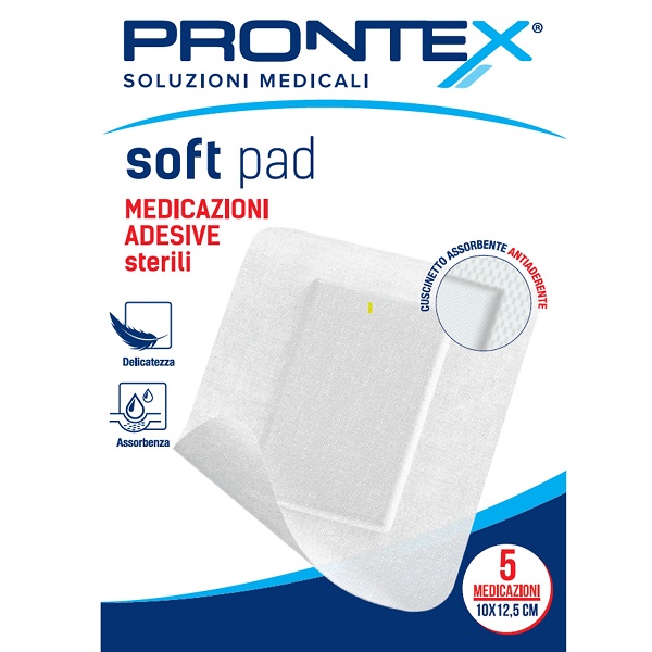 MEDICAZIONE ADESIVA STERILE PRONTEX SOFT PAD 10X12,5 CM 5 PEZZI - Farmapre