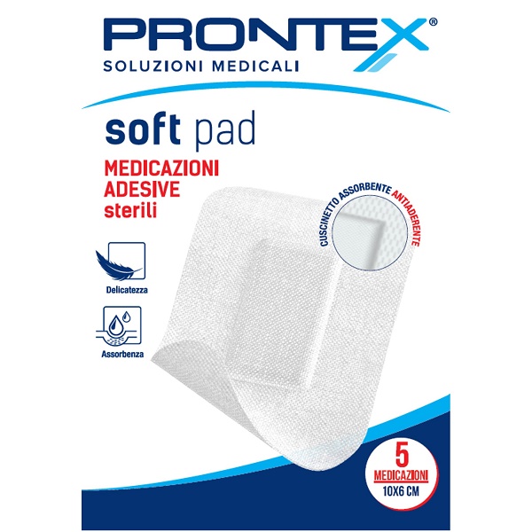 MEDICAZIONE ADESIVA STERILE PRONTEX SOFT PAD 10X6 CM 5 PEZZI - Farmapre