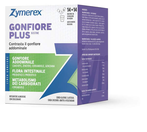 ZYMEREX GONFIORE PLUS 14+14 BUSTINE DA 2 G CON EDULCORANTE SENZA ZUCCHERI SENZA GLUTINE SENZA LATTOSIO - Farmapre