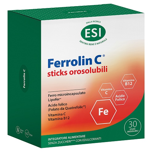 ESI FERROLIN C 30 STICK OROSOLUBILI 1,45 G SENZA GLUTINE NATURALMENTE PRIVO DI LATTOSIO CON EDULCORANTI - Farmapre