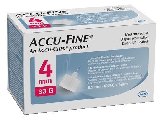 AGO IPODERMICO PER PENNA DA INSULINA ACCU-FINE IN ACCIAIO INOX 33 GAUGE 4 MM 100 PEZZI - Farmapre