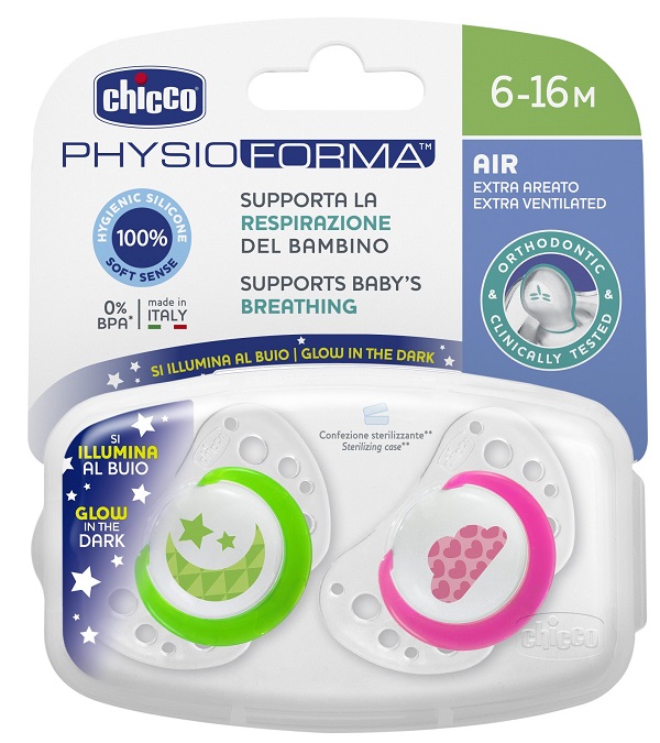 CHICCO SUCCHIETTO AIR LUMI IN SILICONE 6-16 MESI 2 PEZZI - Farmapre