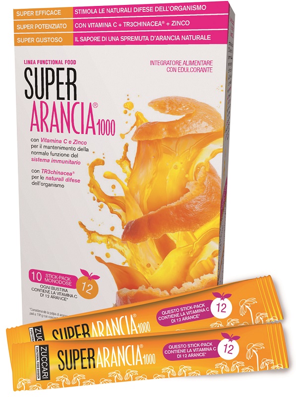 SUPER ARANCIA 1000 10 STICK PACK MONODOSE DA 3,7G INTEGRATORE ALIMENTARE CON EDULCORANTE - Farmapre