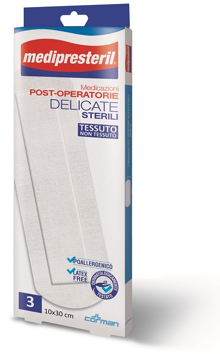 MEDICAZIONE POST OPERATORIA MEDIPRESETERIL DELICATA TNT 10X30CM 3 PEZZI - Farmapre