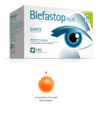 BLEFASTOP PLUS GARZA IN COTONE PIEGATA CON FILO DI BARIO 28 SALVIETTE MONOUSO + 1 COMPRESSA OCULARE RISCALDABILE - Farmapre