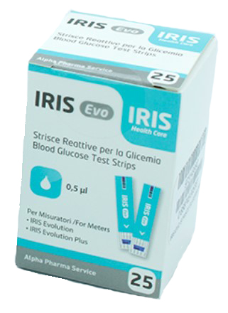 STRISCE MISURAZIONE GLICEMIA IRIS EVO 25 PEZZI - Farmapre
