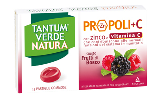 TANTUM VERDE NATURA PROPOLI+C CON ZINCO E VITAMINA C 15 PASTIGLIE GOMMOSE GUSTO FRUTTI DI BOSCO - Farmapre