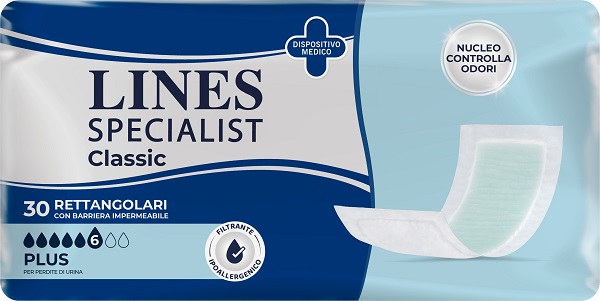 PANNOLONE LINES SPECIALIST CLASSIC RETTANGOLARE CON BARRIERA CONTROL 30 PEZZI - Farmapre