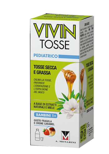 VIVIN TOSSE PEDIATRICO SCIROPPO PER TOSSE SECCA E GRASSA GUSTO FRAGOLA E CREME CARAMEL 150 ML - Farmapre