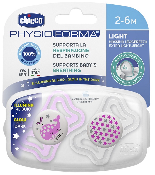 CHICCO SUCCHIETTO LIGHT LUMINOSO SILICONE 2-6 MESI 2 PEZZI - Farmapre