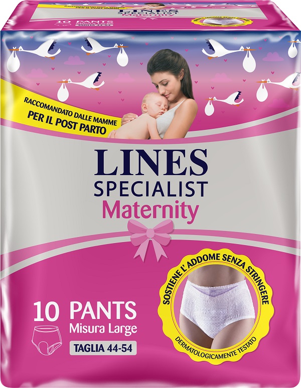 LINES SPECIALIST MATERNITY MUTANDINA ASSORBENTE PER PERDITE POST PARTO MISURA LARGE 10 PEZZI - Farmapre
