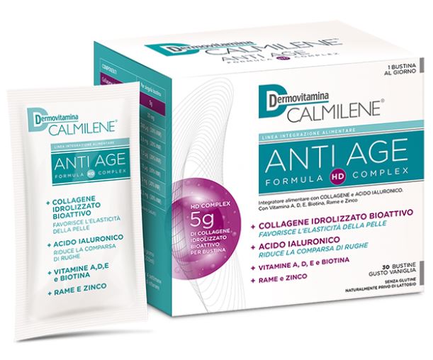 DERMOVITAMINA CALMILENE ANTIAGE IA A BASE DI COLLAGENE E ACIDO IALURONICO POLVERE 30 BUSTINE GUSTO VANIGLIA - Farmapre