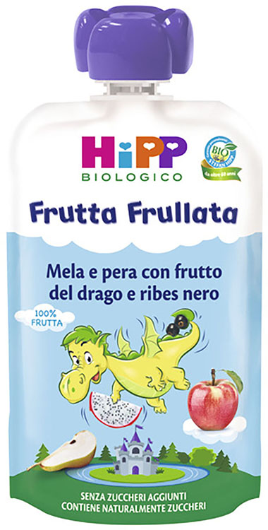 HIPP BIO FRUTTA FRULLATA DRAGONE MELA PERA FRUTTA DEL DRAGO RIBES NERO 90 G - Farmapre