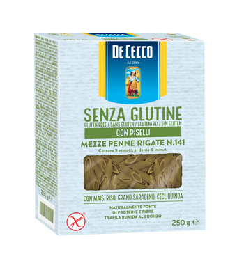 DE CECCO MEZZE PENNE RIGATE N141 CON PISELLI 250 G - Farmapre