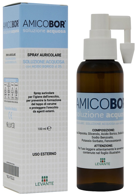 SOLUZIONE ACQUOSA PER IRRIGAZIONE DELL'ORECCHIO AMICOBOR 100 ML - Farmapre