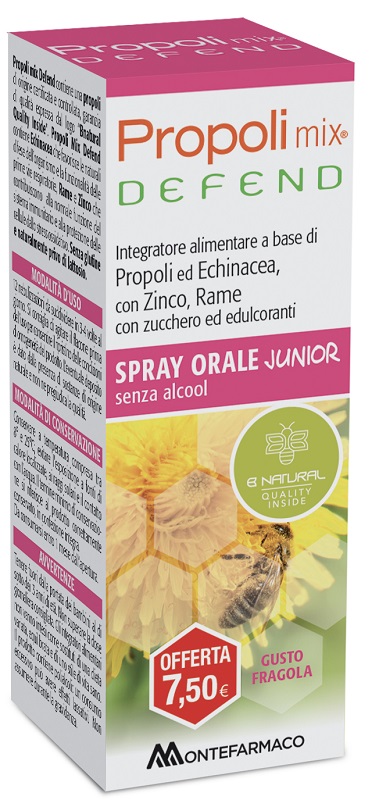 PROPOLI MIX DEFEND SPRAY ORALE JUNIOR ANALCOLICO 30 ML GUSTO FRAGOLA - Farmapre