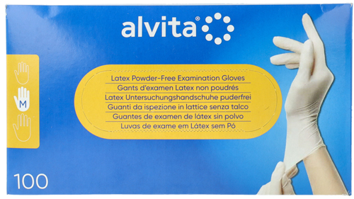 GUANTI DA ISPEZIONE ALVITA IN LATTICE SENZA TALCO M 100 PEZZI - Farmapre