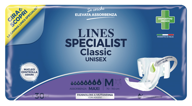 PANNOLONE A MUTANDINA LINES SPECIALIST CLASSIC MAXI MISURA MEDIA 30 PEZZI - Farmapre