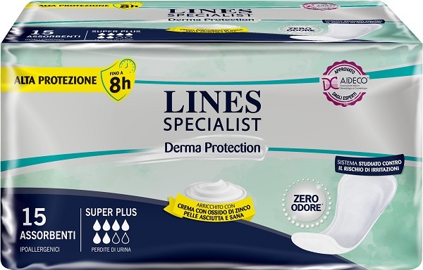 PANNOLONE PER INCONTINENZA LINES SPECIALIST DERMA SAGOMATO ANATOMICO SUPER PLUS 15 PEZZI - Farmapre