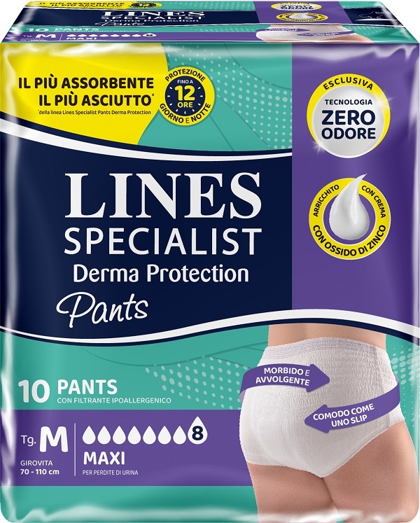 PANNOLONE PER INCONTINENZA LINES SPECIALIST DERMA PANTS MAXI M 10 PEZZI - Farmapre
