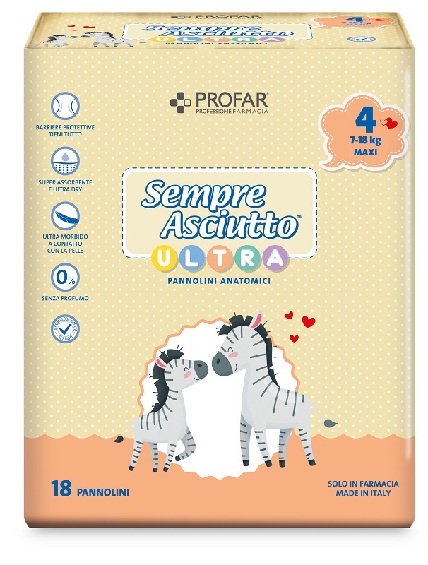 PANNOLINI PROFAR SEMPRE ASCIUTTO ULTRA MAXI 7/18 KG 18 PEZZI - Farmapre