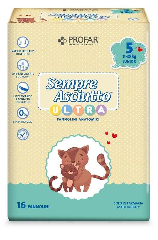 PANNOLINI PROFAR SEMPRE ASCIUTTO ULTRA JUNIOR 11/25 KG 16 PEZZI - Farmapre