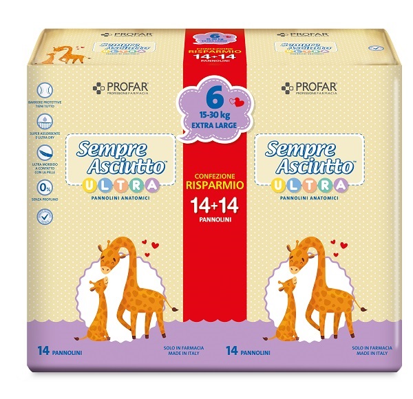 PANNOLINI PROFAR SEMPRE ASCIUTTO ULTRA EXTRA 15/30 KG BIPACCO 14+14 PEZZI - Farmapre