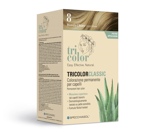 TRICOLOR CLASSIC 8 BIONDO CHIARO 2 TUBI 50 ML + 2 SHAKER 50 ML + 4 BUSTINE 8 ML - Farmapre