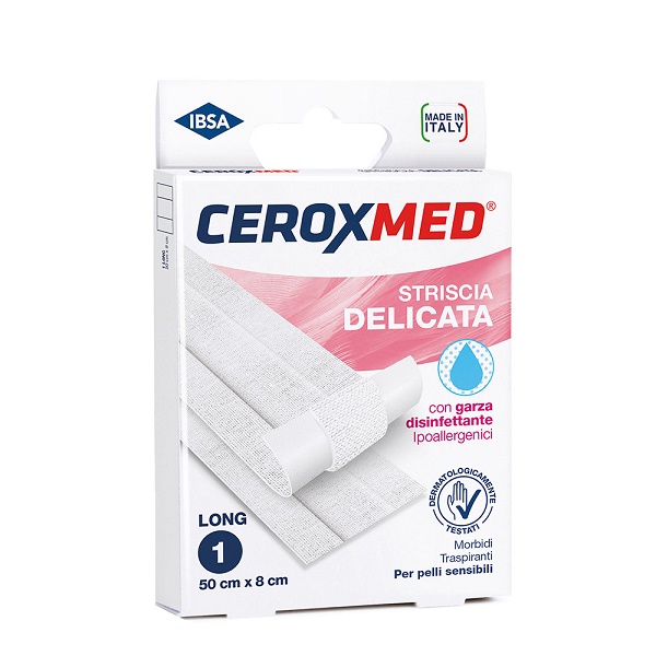 STRISCIA DELICATA CEROXMED CON GARZA DISINFETTANTE IPOALLERGENICA PER PELLI SENSIBILI 50X8CM 1 PEZZO - Farmapre