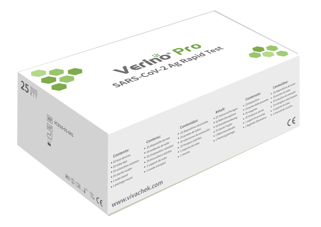 TEST ANTIGENICO RAPIDO COVID-19 VERINO PRO DETERMINAZIONE QUALITATIVA ANTIGENI SARS-COV-2 IN TAMPONI NASALI/NASOFARINGEI/OROFARINGEI MEDIANTE IMMUNOCROMATOGRAFIA 25 PEZZI USO PROF - Farmapre
