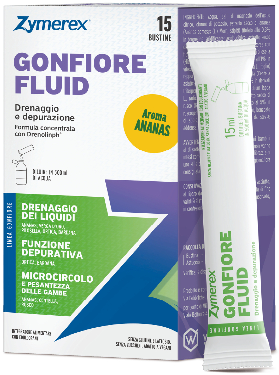 ZYMEREX GONFIORE FLUID ANANAS 15 BUSTINE DA 15 ML CON EDULCORANTI SENZA ZUCCHERI SENZA GLUTINE SENZA LATTOSIO - Farmapre