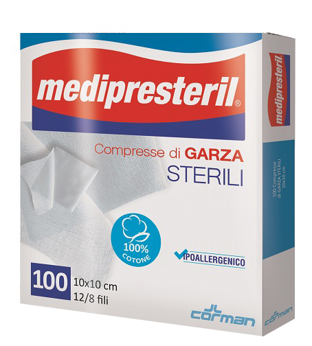 GARZA COMPRESSA MEDIPRESTERIL 12/8 FU 10X10CM 100 PEZZI - Farmapre