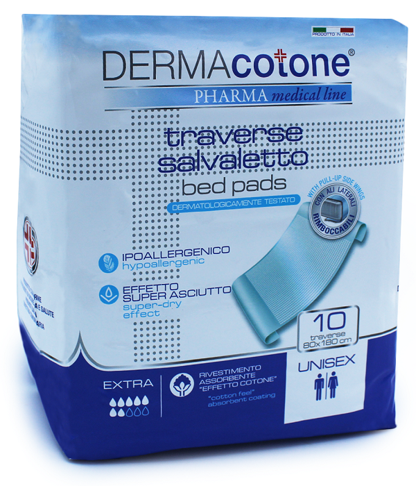 TRAVERSA SALVALETTO CON ALI PER INCONTINENZA DERMACOTONE 80X180CM 10 PEZZI - Farmapre