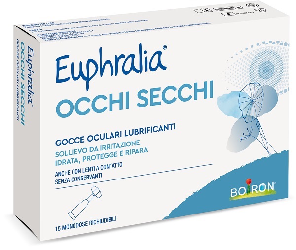 GOCCE OCULARI LUBRIFICANTI EUPHRALIA OCCHI SECCHI 15 MONODOSE RICHIUDIBILI X 0,5 ML - Farmapre