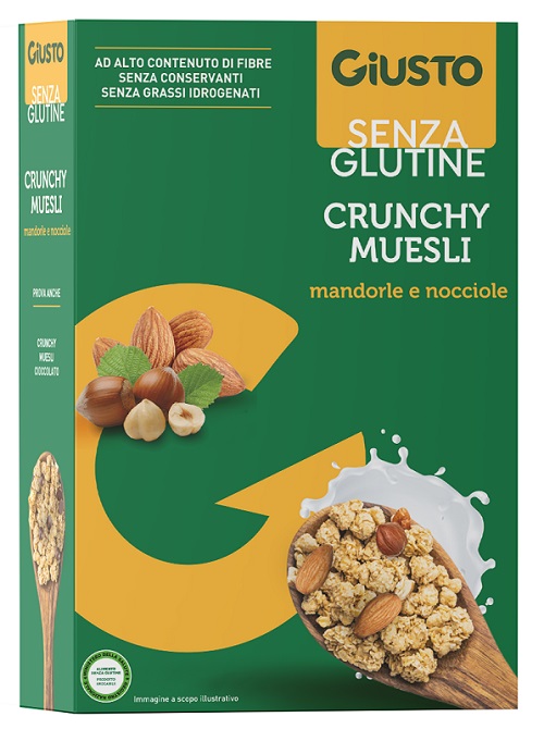 GIUSTO SENZA GLUTINE CRUNCHY MUESLI MANDORLE E NOCCIOLE 375 G - Farmapre